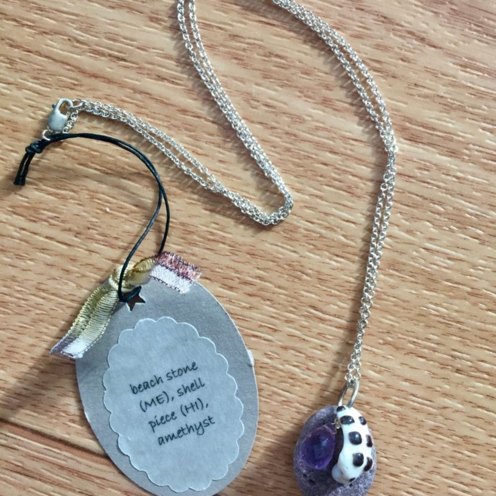 Native Stone & Shell Necklace, handmade beachy vibe